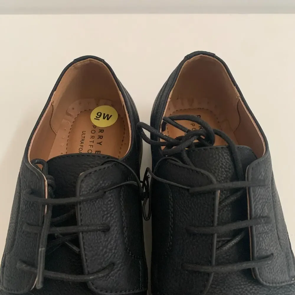 Perry Ellis Portfolio Men's Sz 9W Ultra Foam Bennett Wide Black Dress Shoes
